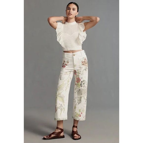 New Anthropologie MAEVE Swan Gossip Colette Denim Crop Wide-Leg Jeans sz 26 - Picture 3 of 13